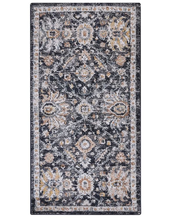 Matto sininen/beige 80 x 150 cm orientaalinen kuvio kulunut viimeistely vintage tyyli