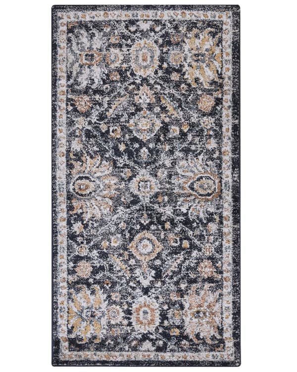 Matto sininen/beige 80 x 150 cm orientaalinen kuvio kulunut viimeistely vintage tyyli