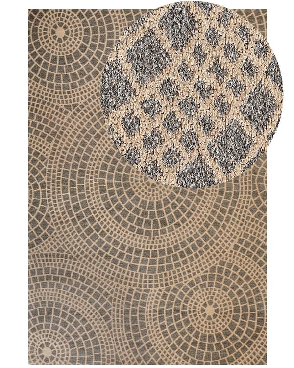 Område Tæppe Beige og Grå Jute 200 x 300 cm Rektangulært med Geometrisk Mønster Fladvævet Boho-stil Soveværelse Stue