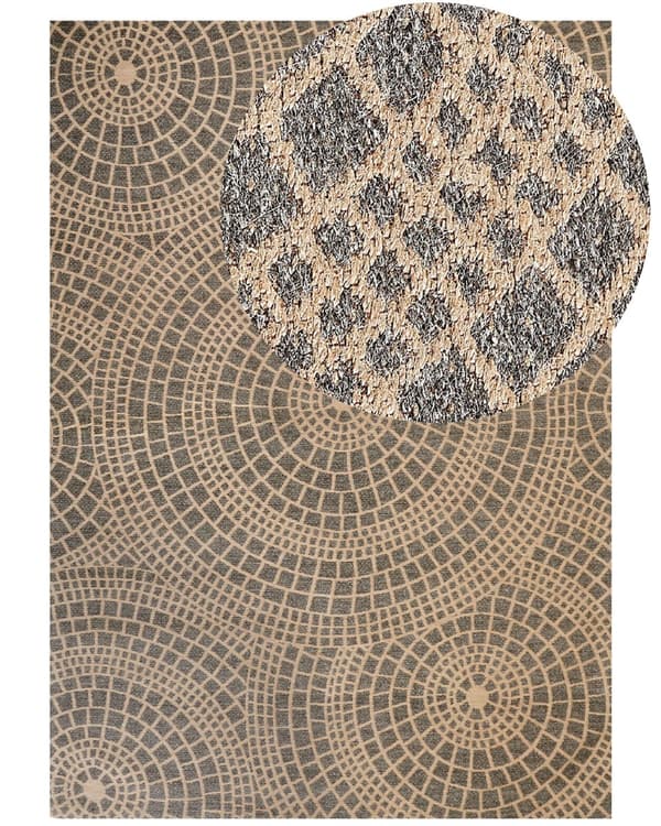 Område Tæppe Beige og Grå Jute 160 x 230 cm Rektangulært med Geometrisk Mønster Fladvævet Boho-stil Soveværelse Stue