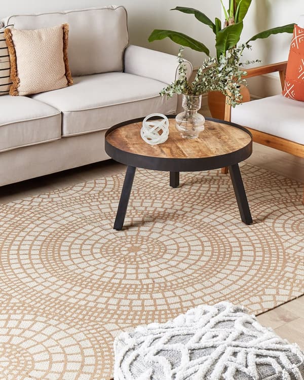 Matta Beige och Vit Jute 160 x 230 cm Rektangulär med Geometriskt Mönster Plattväv Bohemisk Sovrum Vardagsrum