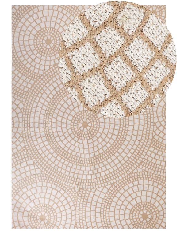 Matta Beige och Vit Jute 160 x 230 cm Rektangulär med Geometriskt Mönster Plattväv Bohemisk Sovrum Vardagsrum