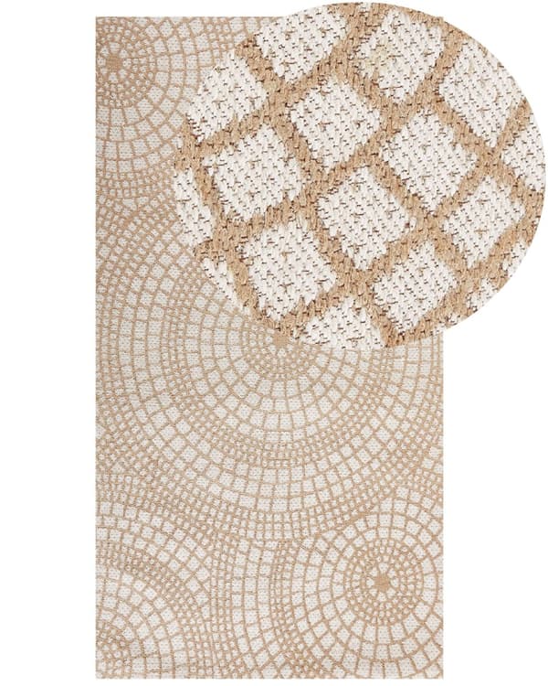Matta Beige och Vit Jute 80 x 150 cm Rektangulär med Geometriskt Mönster Plattväv Bohemisk Sovrum Vardagsrum