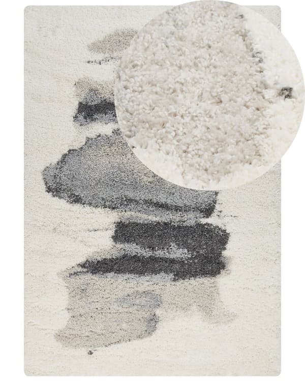 Tæppe Hvidt og Gråt 160 x 230 cm Abstrakt Højluvet Maskintuftet Rektangulært Tæppe