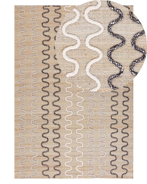 Teppe Gulvteppe Beige Jute 140 x 200 cm Geometrisk Mønster Rustikk Boho