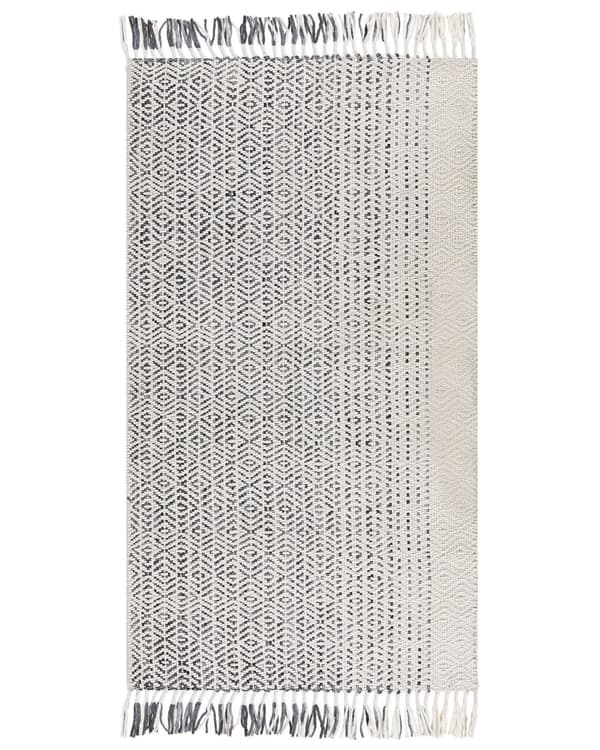 Teppe Hvit Grå Bomull 80 x 150 cm Håndvevd Flatvev med dusker