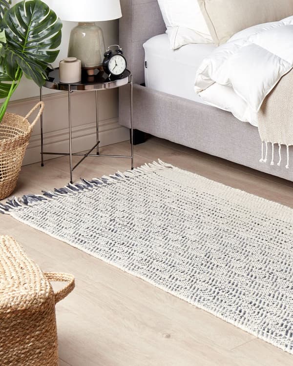 Teppe Hvit Grå Bomull 80 x 150 cm Håndvevd Flatvev med dusker