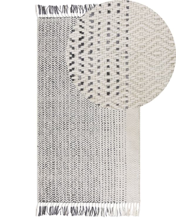 Teppe Hvit Grå Bomull 80 x 150 cm Håndvevd Flatvev med dusker