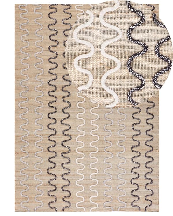 Teppe Gulvteppe Beige Jute 160 x 230 cm Geometrisk Mønster Rustikk Boho