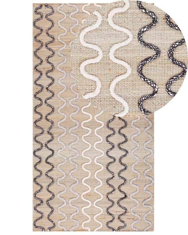 Teppe Gulvteppe Beige Jute 80 x 150 cm Geometrisk Mønster Rustikk Boho
