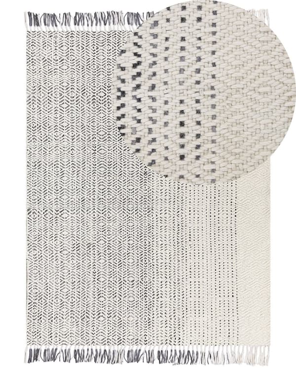 Teppe Hvit Grå Bomull 160 x 230 cm Håndvevd Flatvev med dusker