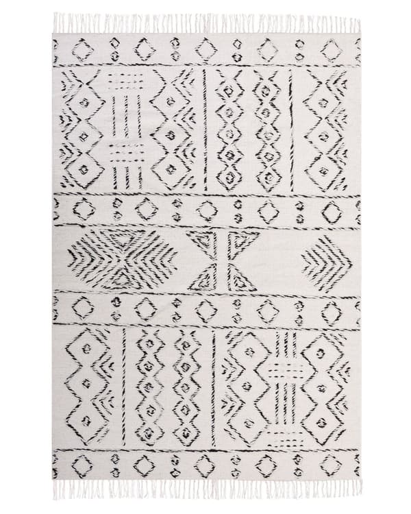 Ullteppe Hvit Svart 140 x 200 cm Aztekisk mønster Moderne Vintage Lav luv