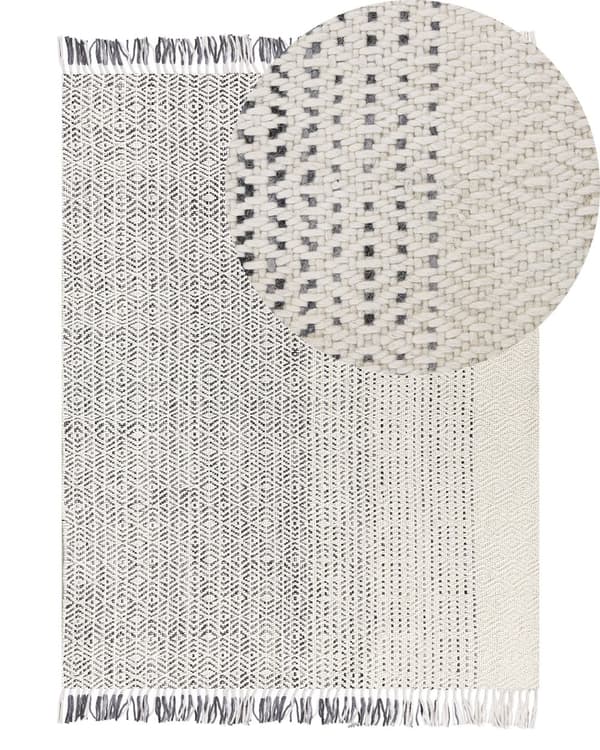 Teppe Hvit Grå Bomull 140 x 200 cm Håndvevd Flatvev med dusker
