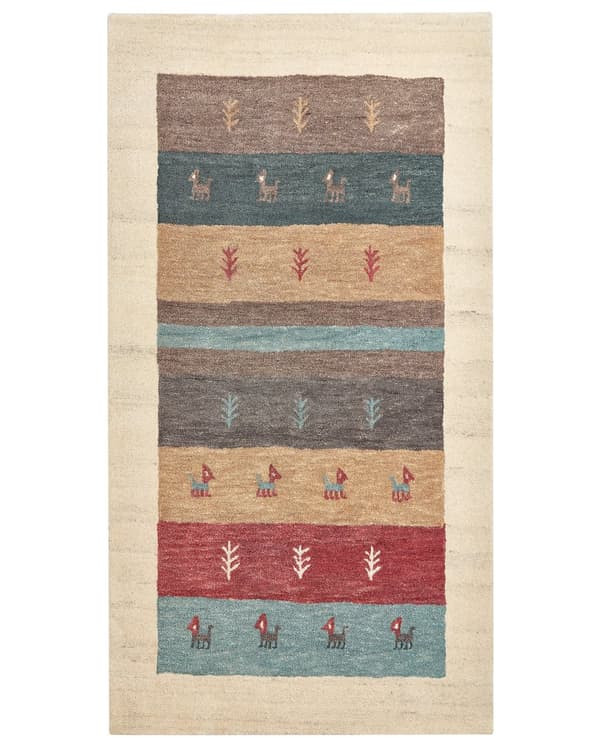 Matto monivärinen 80 x 150 cm villa geometrinen kuvio suorakulmio matala nukka rustiikkinen Gabbeh