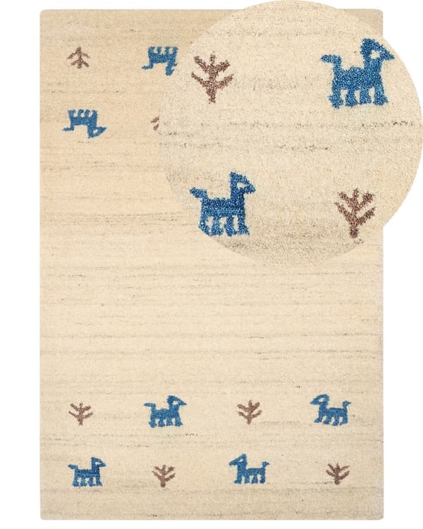 Matto beige 200 x 300 cm villa luontokuvio suorakulmio matala nukka käsin tuftattu rustiikkinen Gabbeh