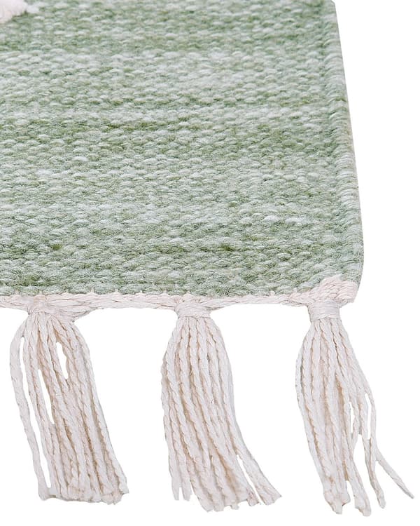 Gulvteppe Grønn Polyester 80 x 150 cm Rektangråær Abstrakt mønster med dusker Boho Innendørs Utendørs