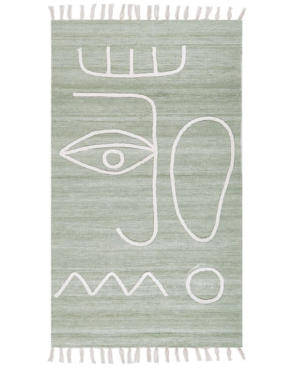 Gulvteppe Grønn Polyester 80 x 150 cm Rektangråær Abstrakt mønster med dusker Boho Innendørs Utendørs
