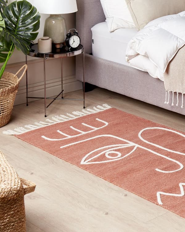 Gulvteppe Lyserød Rød Polyester 80 x 150 cm Rektangulær Abstrakt mønster med dusker Boho Innendørs Utendørs