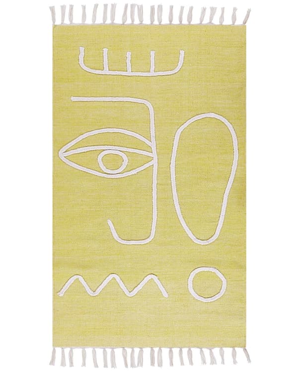 Gulvteppe Gul Polyester 80 x 150 cm Rektangulær Abstrakt mønster med dusker Boho Innendørs Utendørs