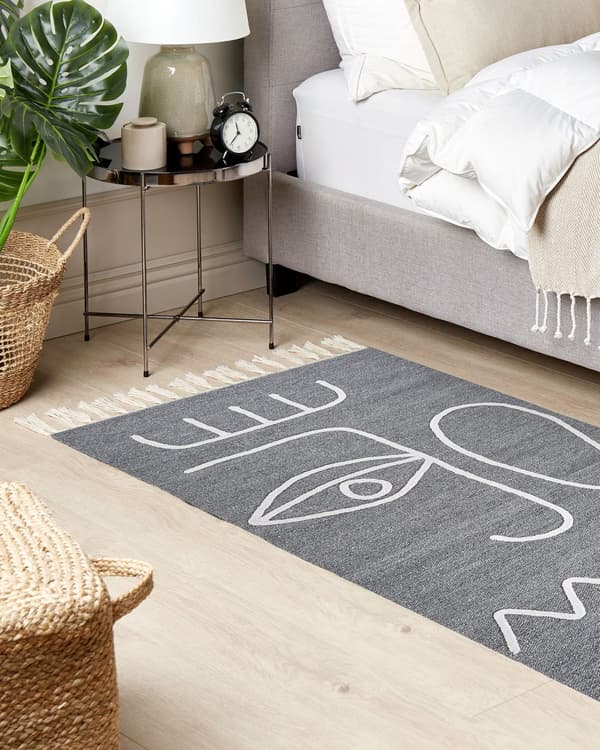 Gulvteppe Grå Polyester 80 x 150 cm Rektangulær Abstrakt mønster med dusker Boho Innendørs Utendørs
