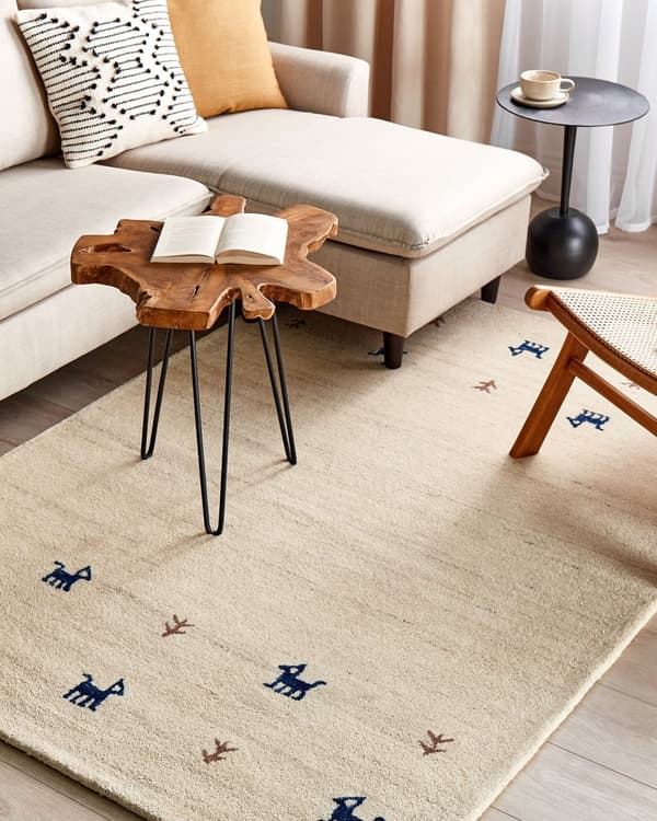 Gabbeh Tæppe Beige Uld 140 x 200 cm Tykt Tæt Luv Traditionel Rustikt Solidt Mønster Bjælkehytte