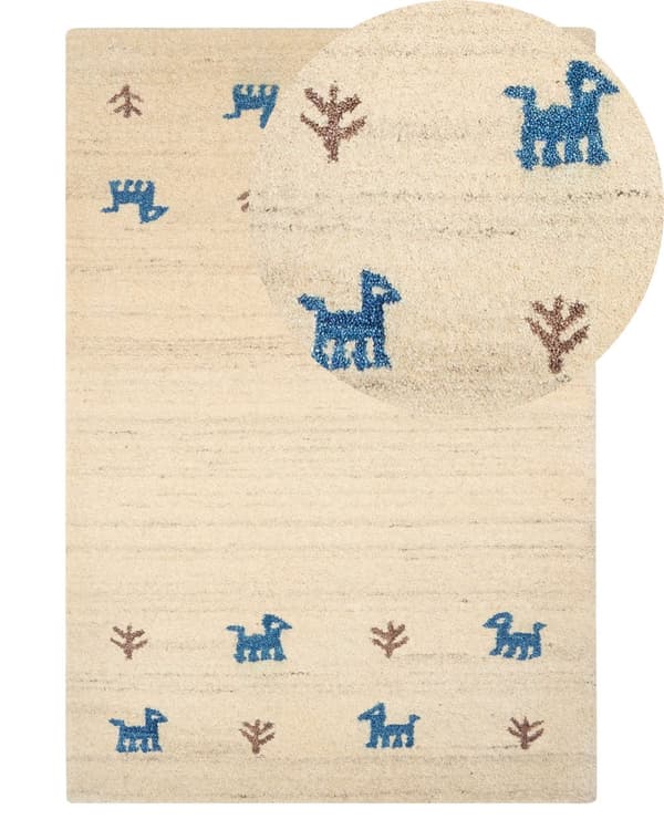Gabbeh Tæppe Beige Uld 140 x 200 cm Tykt Tæt Luv Traditionel Rustikt Solidt Mønster Bjælkehytte