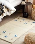 Miniatyrbillede 2 af 7: Gabbeh Tæppe Beige Uld 80 x 150 cm Tyk Tæt Luv Traditionel Rustik Solidt Mønster Bjælkehytte