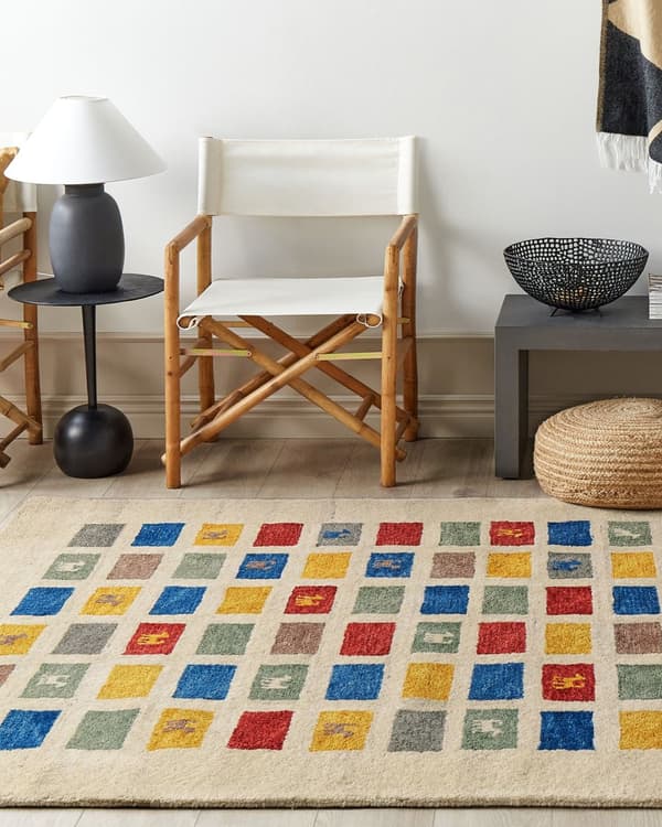 Gabbeh Tæppe Flerfarvet Uld 160 x 230 cm Tykt Tæt Luv Etnisk Rustikt Mønster Bjælkehytte Bondegårdsstil