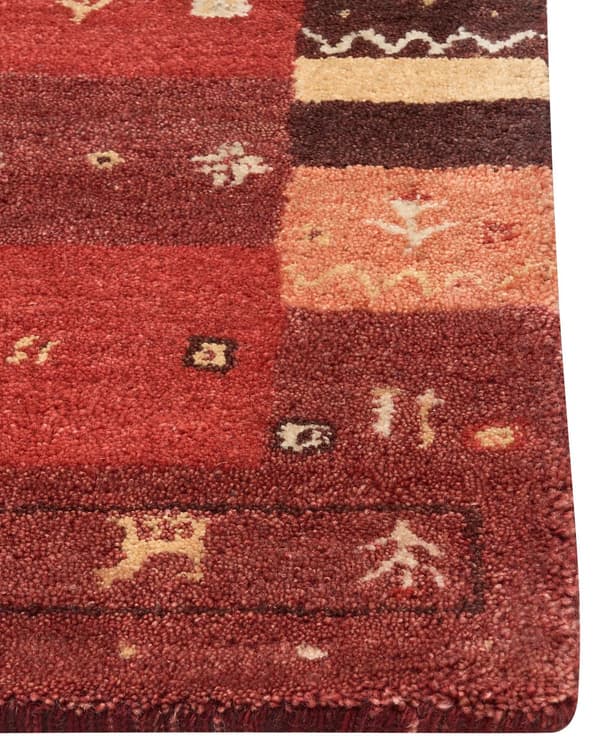 Gabbeh Tæppe Rødt Uld 80 x 150 cm Tykt Tæt Luv Traditionelt Rustikt Mønster Bjælkehytte