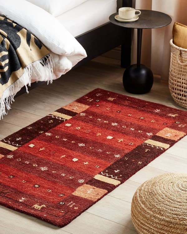 Gabbeh Tæppe Rødt Uld 80 x 150 cm Tykt Tæt Luv Traditionelt Rustikt Mønster Bjælkehytte