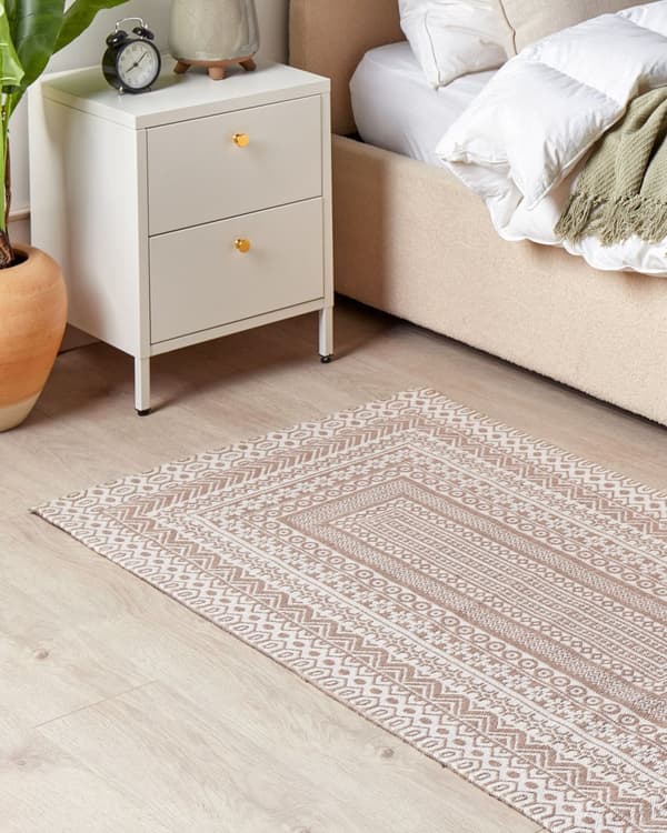 Gulvteppe Beige Hvit Jute 80 x 150 cm Moderne Geometrisk mønster Myk Hjemmeinnredning