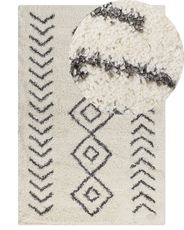 Teppe Beige Hvit 200 x 300 cm Lurvet Rektangulært Geometrisk mønster Boho Tradisjonell stil Stue Soverom
