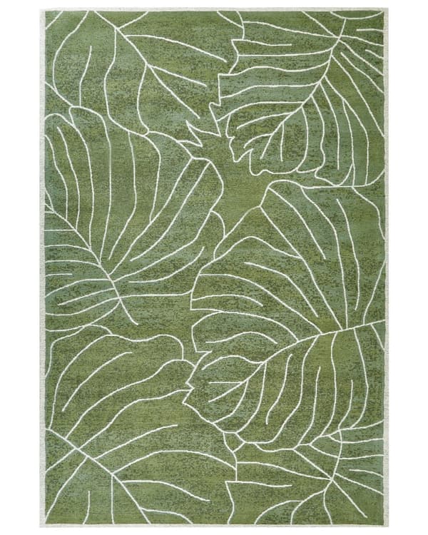 Teppe Grønn Bomull 200 x 300 cm Bladmotiv Monstera Moderne Dekorativt Tilbehør Innredning Stue Soverom