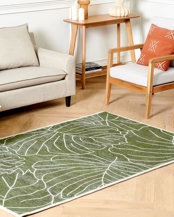 Teppe Grønn Bomull 200 x 300 cm Bladmotiv Monstera Moderne Dekorativt Tilbehør Innredning Stue Soverom