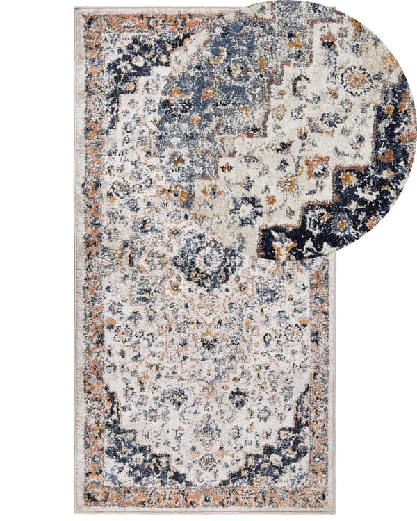 Teppe Beige Blå Polyester 80 x 150 cm Orientalsk Vintage Stue Tilbehør