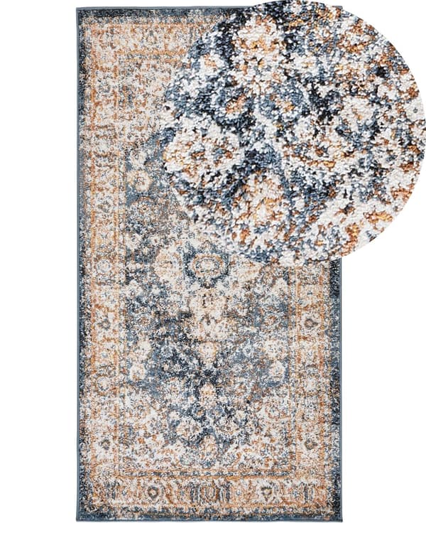 Teppe Beige Blå Polyester 80 x 150 cm Orientalsk Vintage Stue Tilbehør