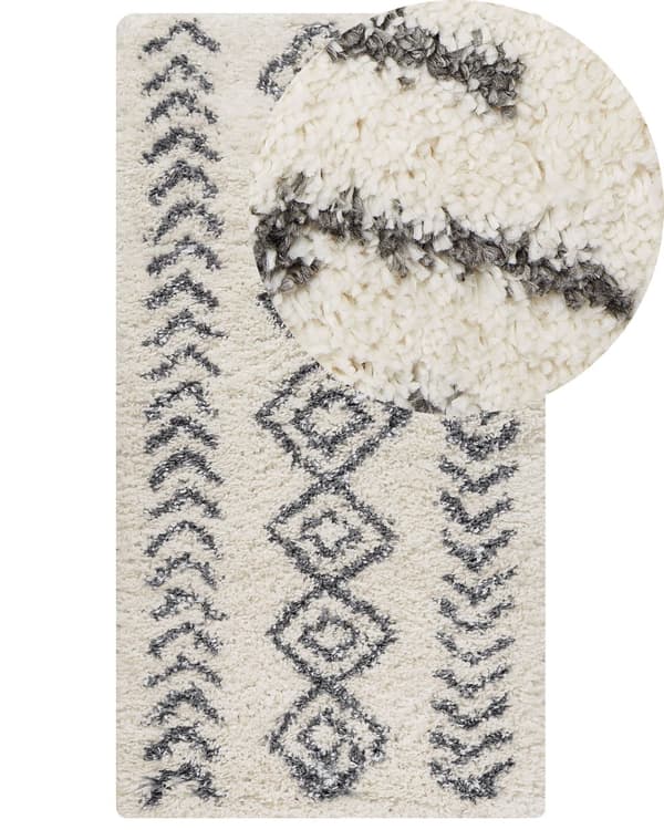 Teppe Beige Hvit 80 x 150 cm Lurvet Rektangulært Geometrisk mønster Boho Tradisjonell stil Stue Soverom