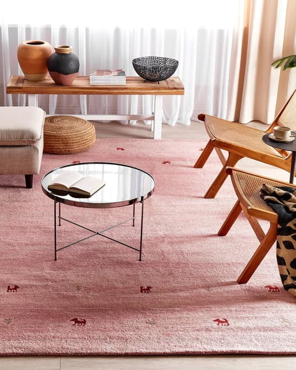 Gabbeh Tæppe Pink Uld 200 x 300 cm Håndtuftet vestligt motiv Rustikt moderne design