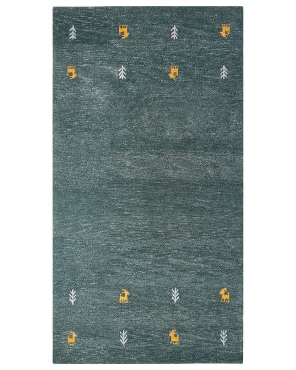 Gabbeh Tæppe Grønt Uld 80 x 150 cm Håndtuftet Western Dyremotiv Rustikt Design
