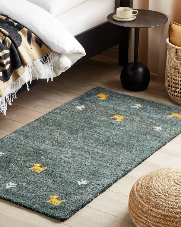 Gabbeh Tæppe Grønt Uld 80 x 150 cm Håndtuftet Western Dyremotiv Rustikt Design