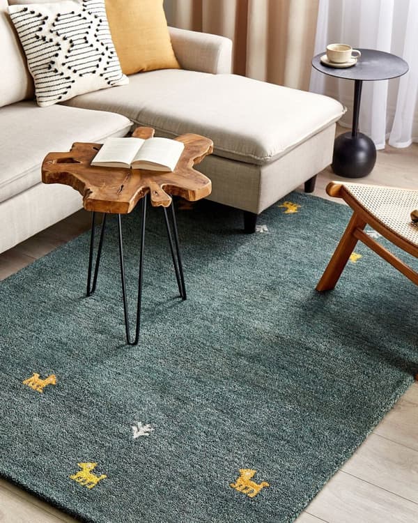 Gabbeh Tæppe Grønt 140 x 200 cm Håndtuftet Dyremotiv Rustikt Design