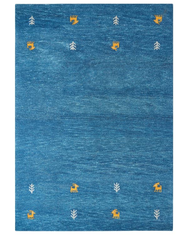 Gabbeh Tæppe Blå 160 x 230 cm Håndtuftet Dyremotiv Rustikt Design
