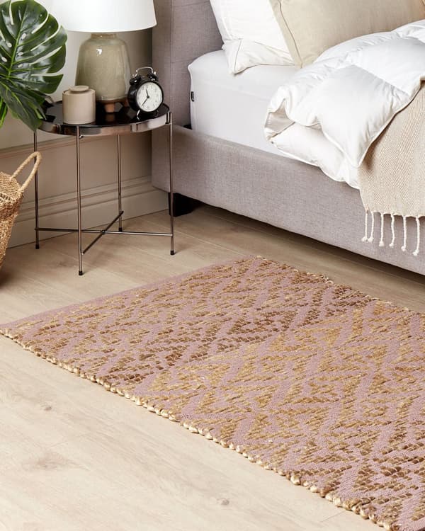 Gulvteppe Rosa og Beige Bomull Jute 80 x 150 cm Geometrisk Mønster Rustikk Boho