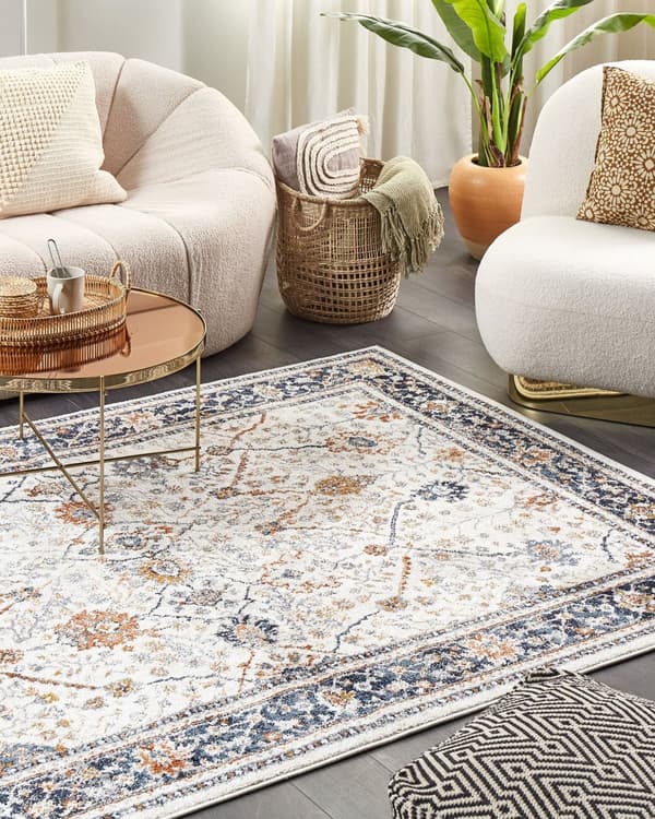 Matta Beige och Blå Polypropen Polyester 200 x 300 cm Orientaliskt Vintage Mönster Vardagsrum Tillbehör