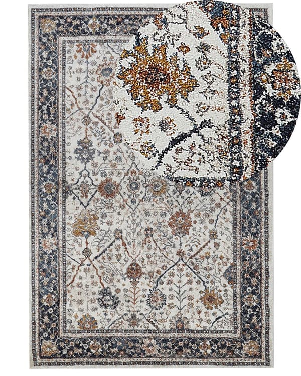 Matta Beige och Blå Polypropen Polyester 200 x 300 cm Orientaliskt Vintage Mönster Vardagsrum Tillbehör