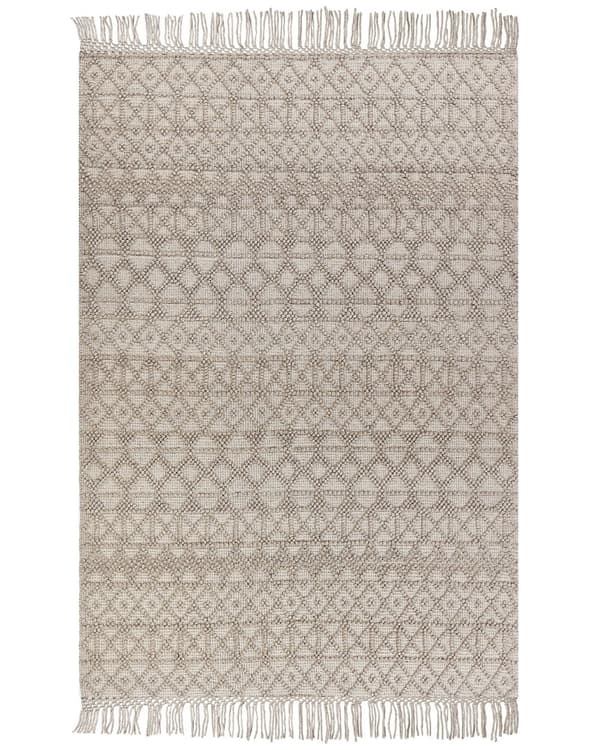 Matto hiekanruskea polyesteri 200 x 300 cm geometrinen kuvio hapsut boho-tyyli