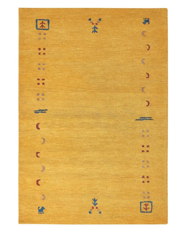 Matto keltainen villa 140 x 200 cm monivärinen käsin tuftattu geometrinen kuvio Gabbeh boho-tyyli