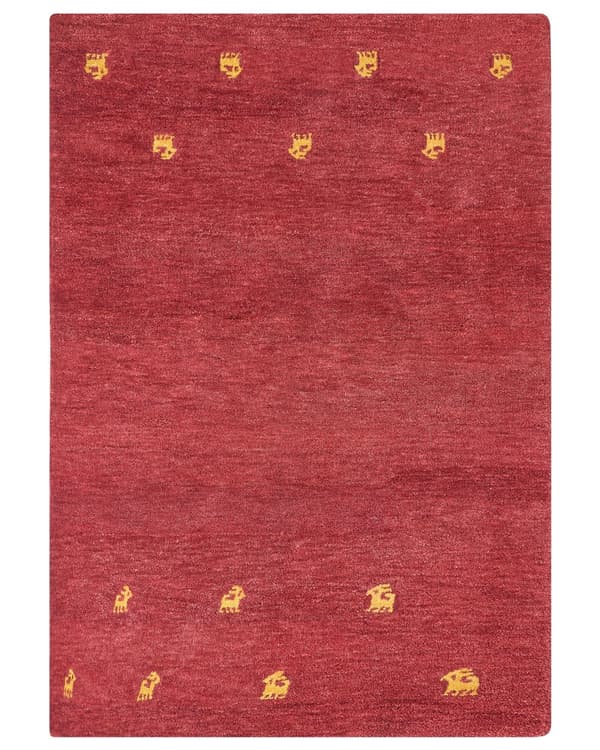 Matto punainen villa 160 x 230 cm keltainen eläinkuviointi käsin tuftattu Gabbeh boho-tyyli