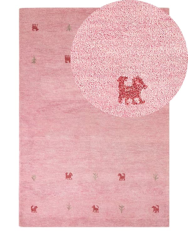 Matto vaaleanpunainen villa 140 x 200 cm käsin tuftattu rustiikkinen Gabbeh moderni tyyli