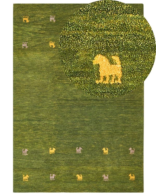 Matto vihreä villa 160 x 230 cm käsin tuftattu rustiikkinen Gabbeh moderni tyyli